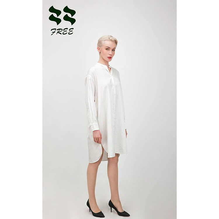 Ladies White Loose Fitting Casual Cotton Dress