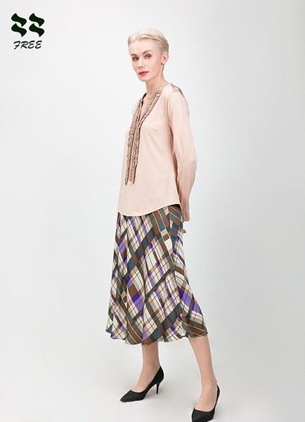 Woven Check Print Bias Cut Midi Skirt Supplier